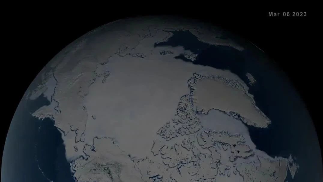 模拟，来看看2023年北极海冰最大值，很震撼