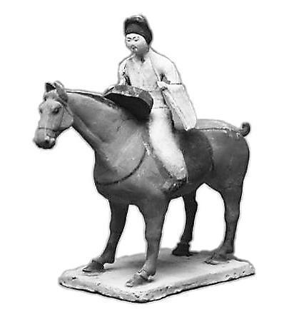 天祝县唐吐谷浑喜王墓出土的骑马击鼓俑