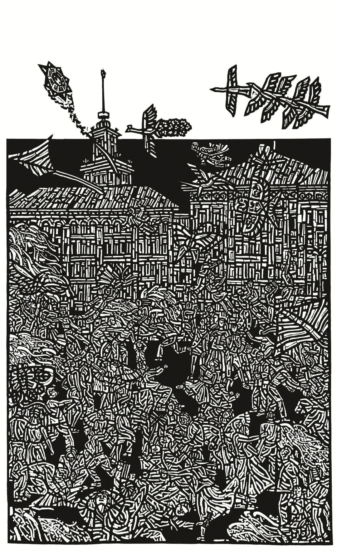 何为民《放春》版画1999