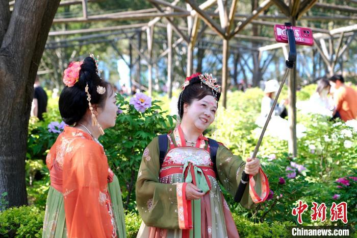 图为绽放的牡丹吸引游客打卡。中新社记者 李超庆 摄