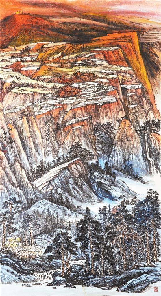朝日映陇原　（中国画）　魏桂萍