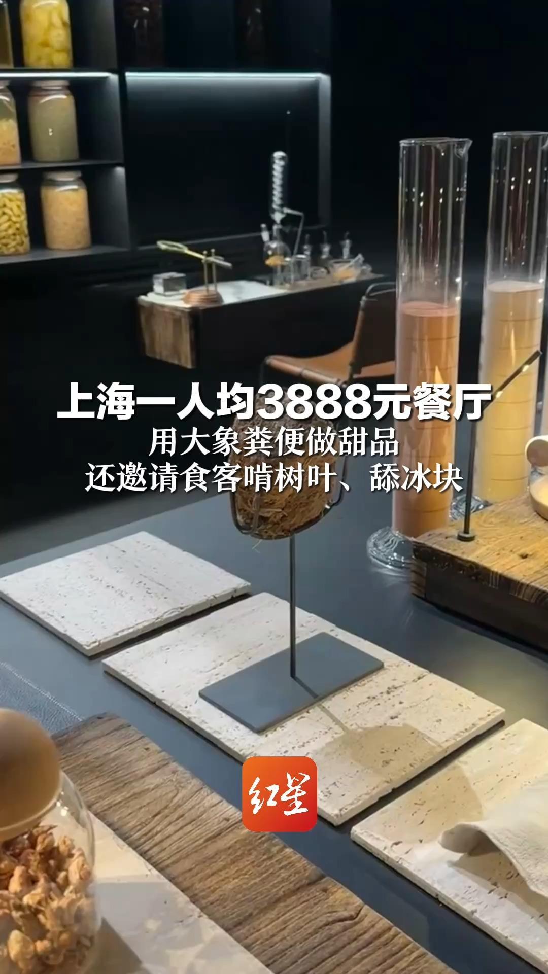 上海一人均3888元餐厅 用大象粪便做甜品 还邀请食客啃树叶、舔冰块