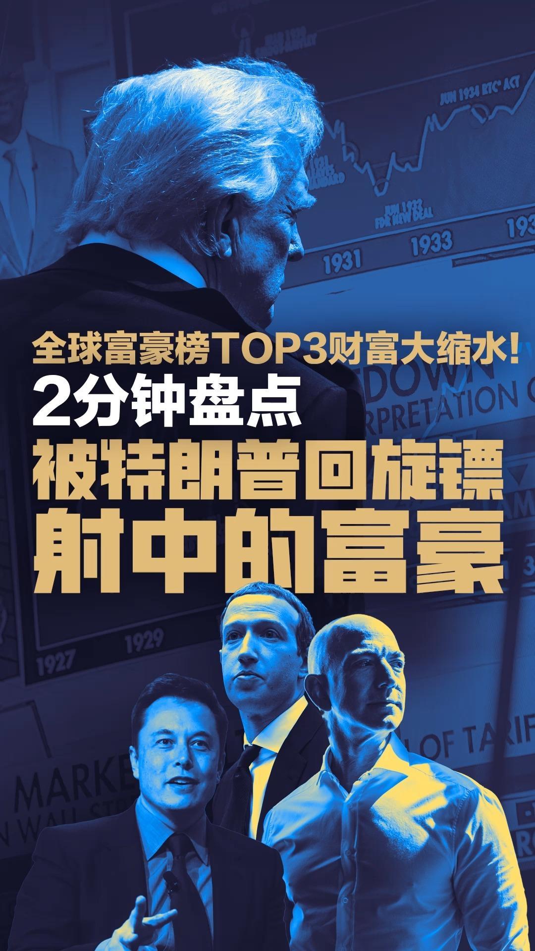 马斯克、扎克伯格、贝佐斯   全球富豪Top3被特朗普回旋镖击中！损失800亿美元，纸币可绕地球3圈