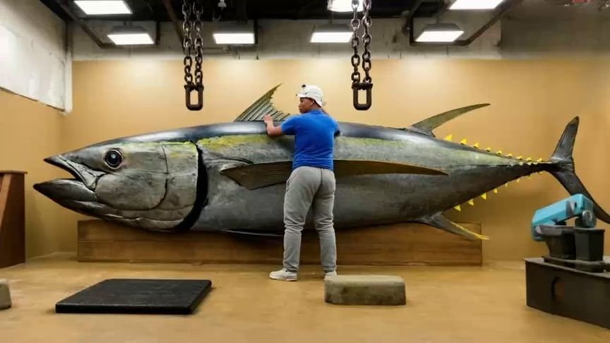 500磅巨型蓝鳍金枪鱼怎么处理？这盘刺身虽然贵但是好吃