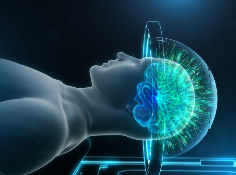 “磁波刀”超声光束对准脑深部的靶点发射