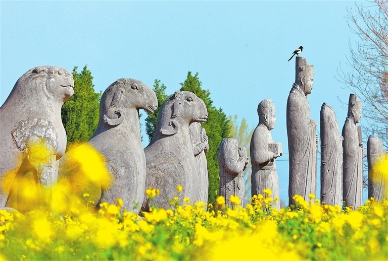 宋陵是我国现存最完整的古代陵墓造像群之一（3月25日摄）。