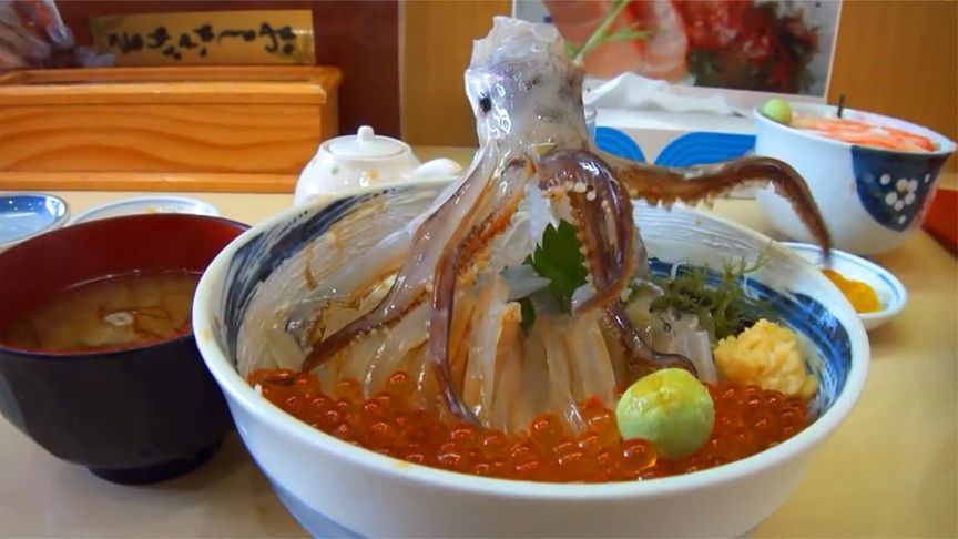 见识一下日本人吃鱿鱼，太残忍了，还活着就吃，你敢尝试吗？