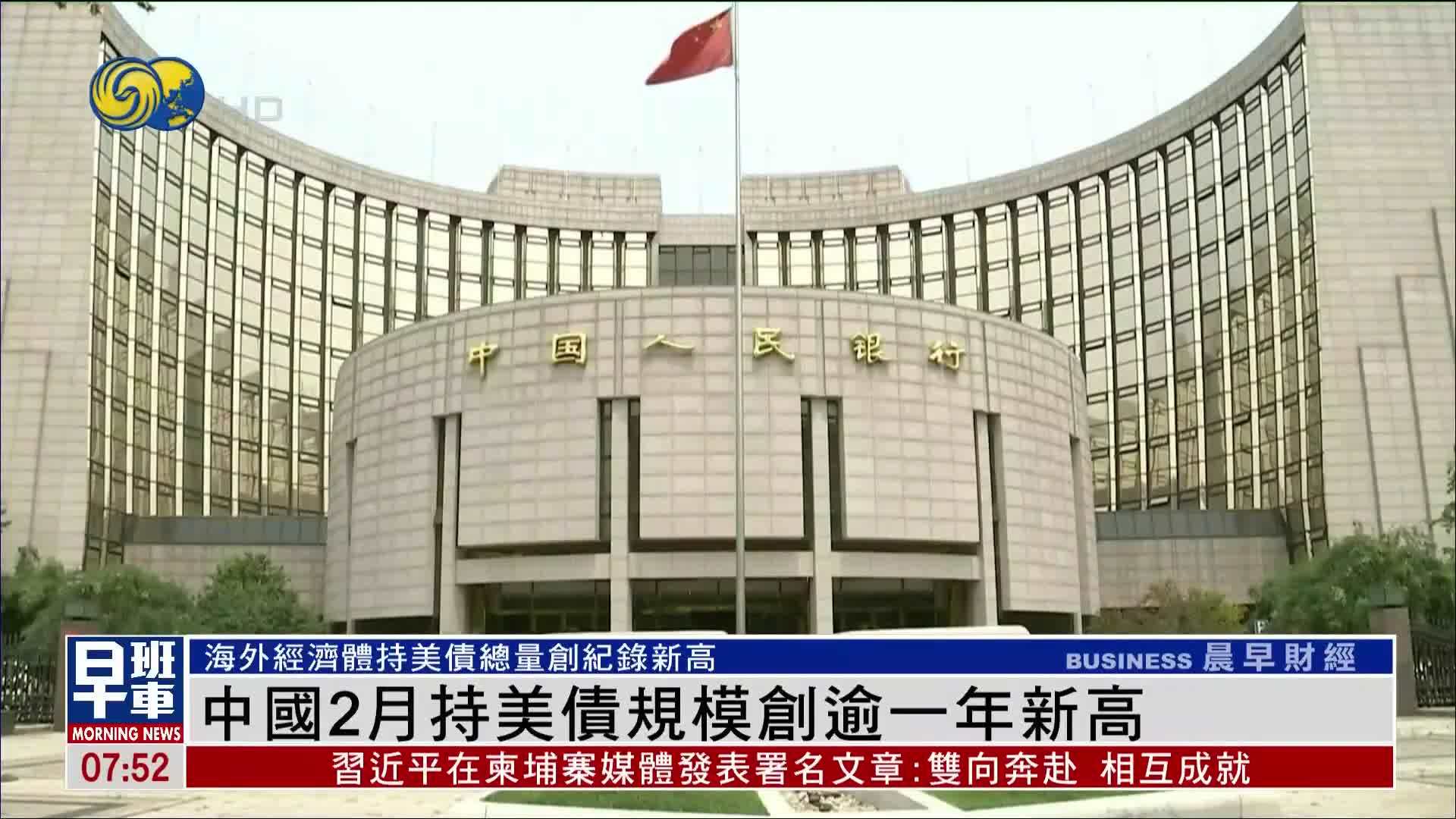 中国2月持美债规模创逾一年新高