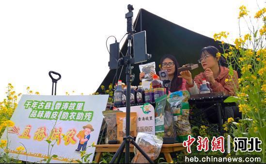 图为当地网红主播利用网络直播平台推荐当地特色农产品。 丛慧婧 摄