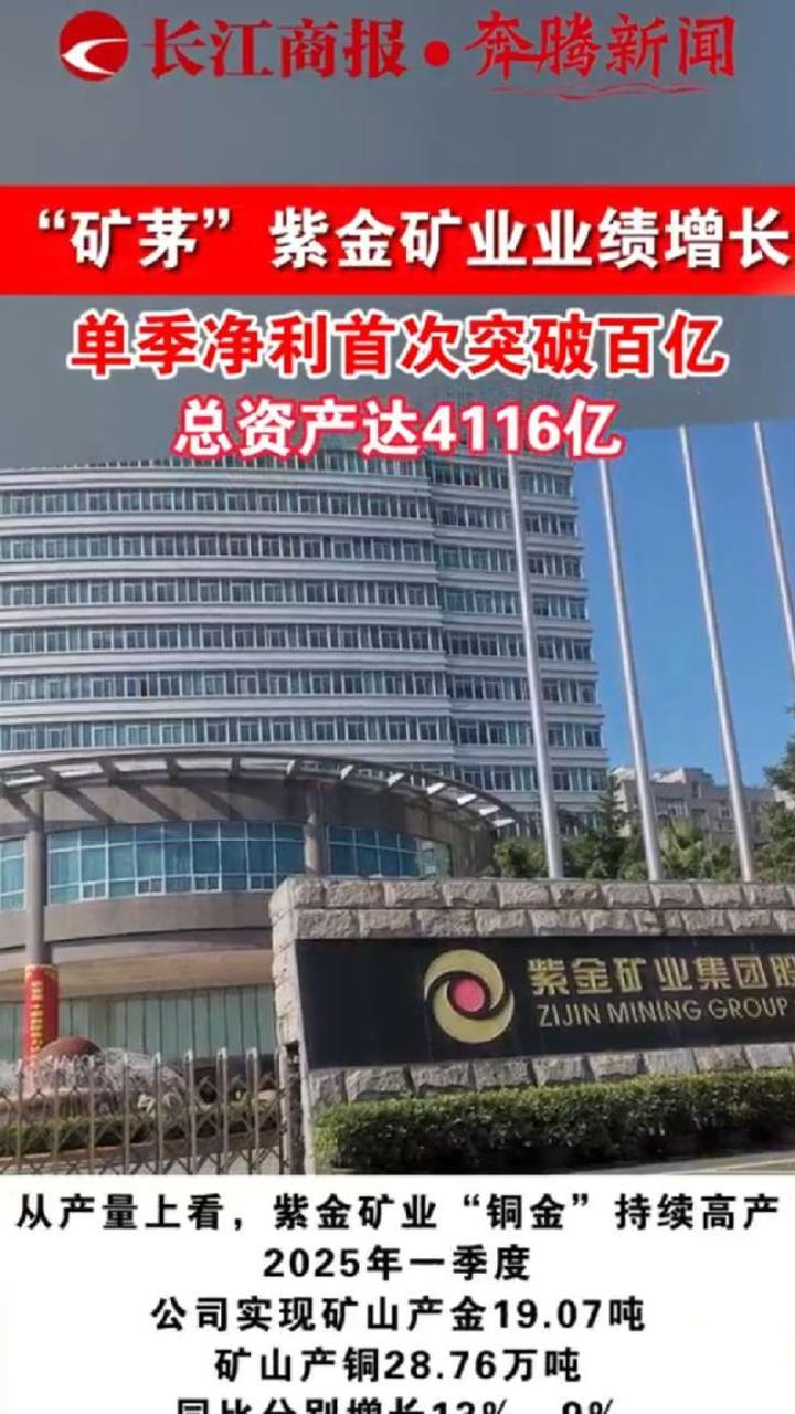 “矿茅”紫金矿业业绩增长，单季净利首次突破百亿，总资产达4116亿#紫金矿业