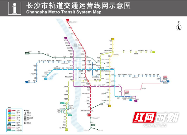 长沙地铁线路图。