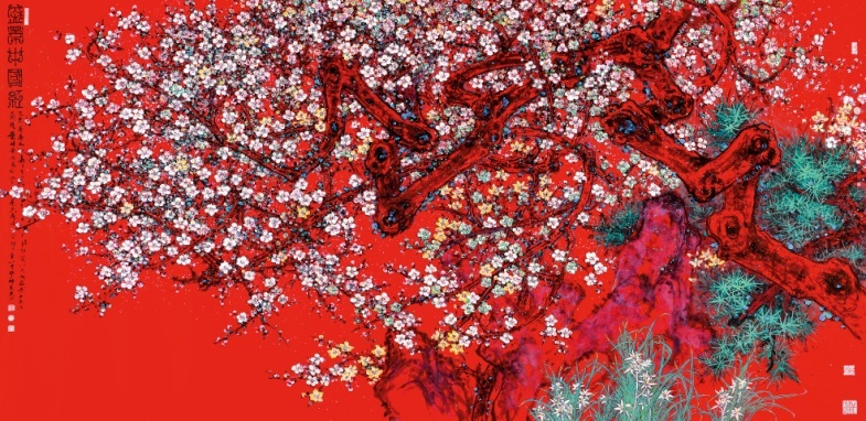 萧晖荣 《盛景中国红》 124x248cm