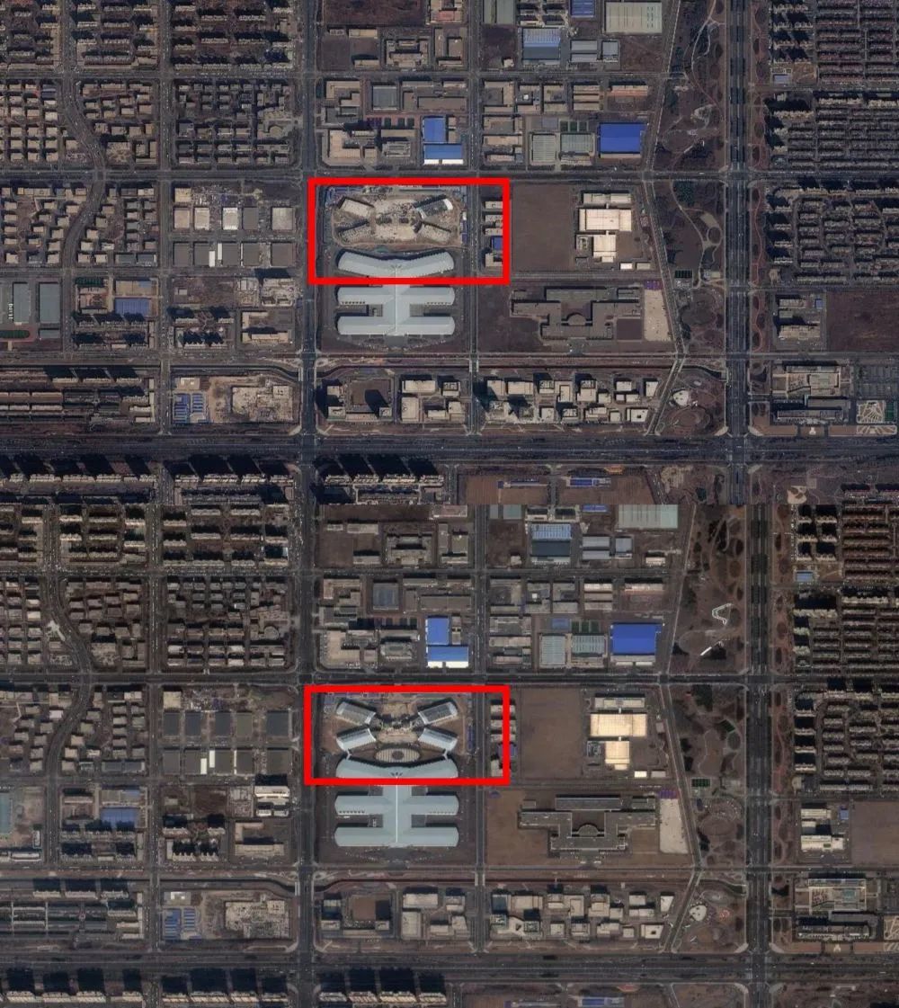 这是2024年4月5日（上图）和2025年3月23日（下图），长光卫星航天信息产业园二期项目卫星影像对比图。新华社发