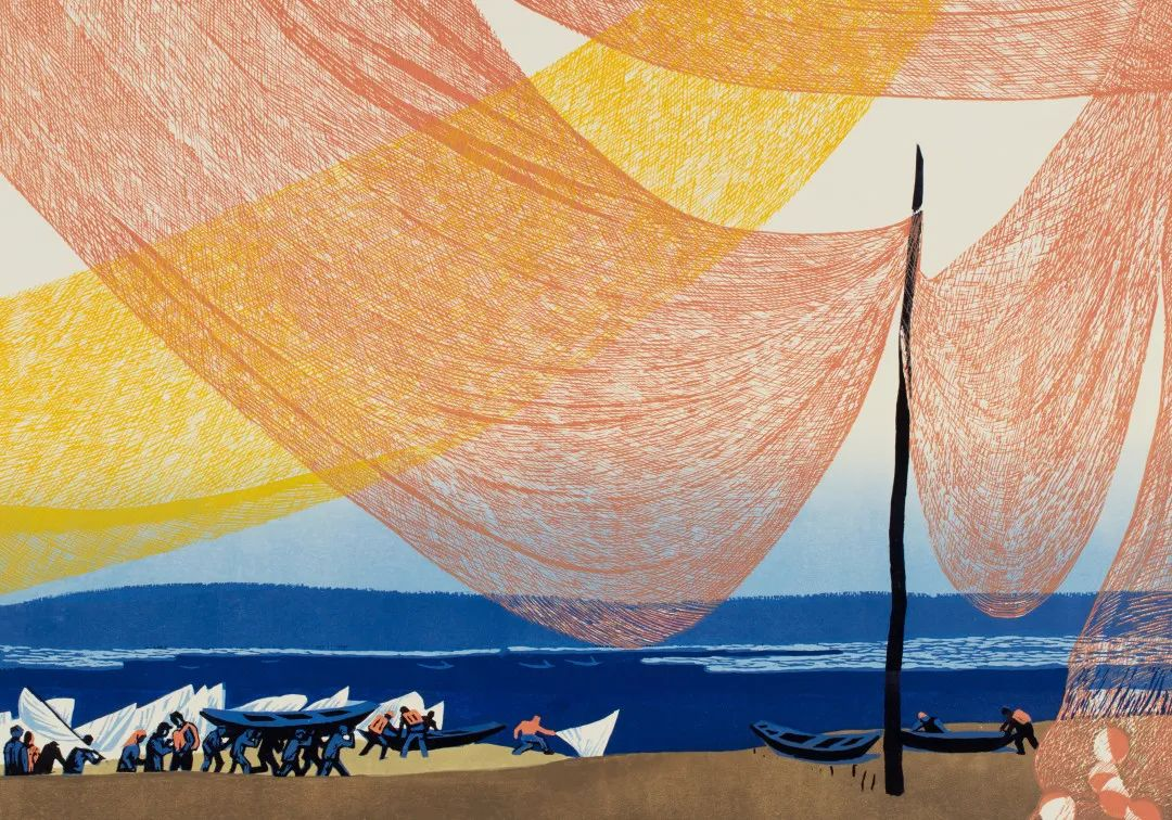 张喜良《春沐乌苏里》版画1997