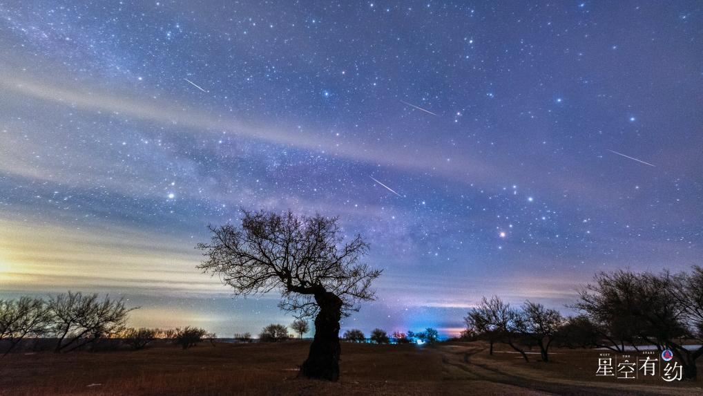2020年4月22日在黑龙江大庆拍摄的天琴座流星雨（多张叠加）。（刘成山摄，星联CSVA供图）