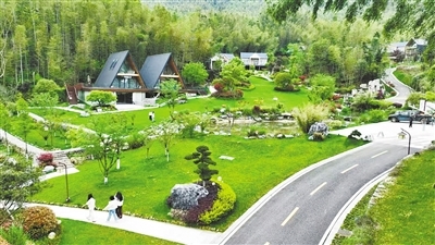 游客漫步在雷港民宿村的山间小路