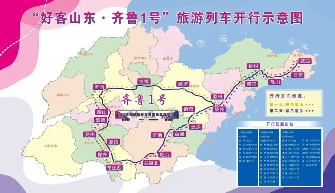 “好客山东&middot;齐鲁1号”旅游列车线路图。来源：山东省文化和旅游厅