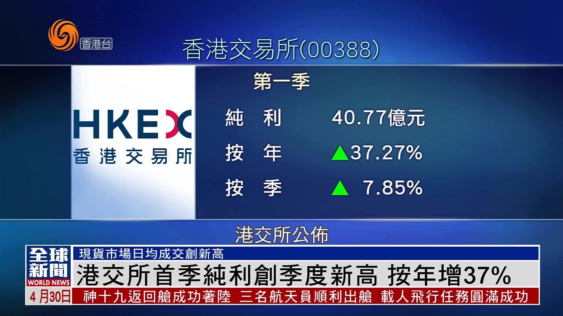 粤语报道｜港交所首季纯利创季度新高 按年增37%