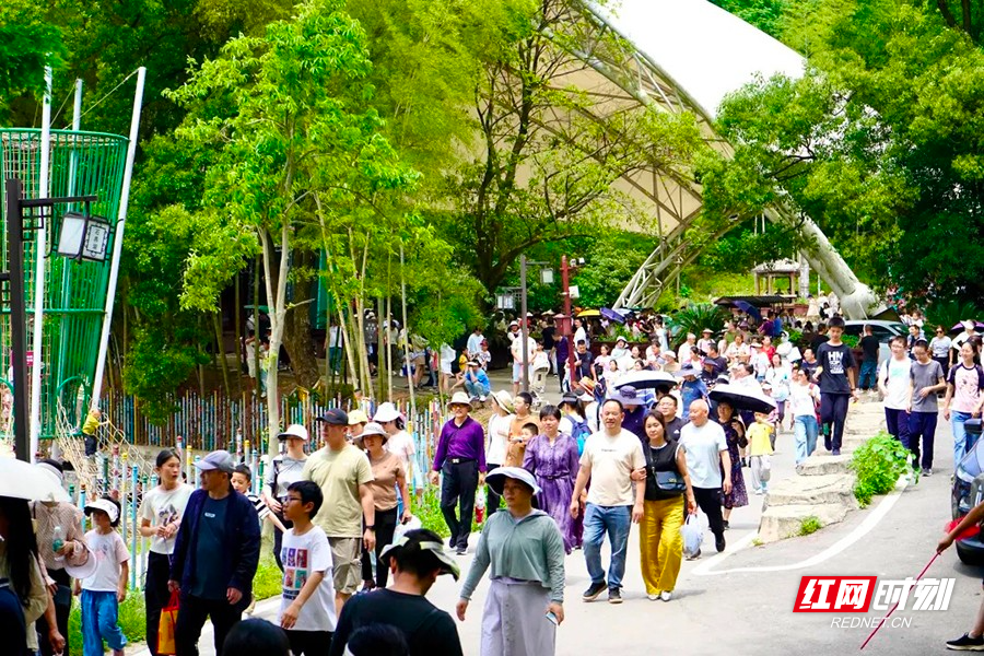 5月2日,在长沙石燕湖景区,游客纷至沓来,到处都是一派出游赏景的热闹场景。