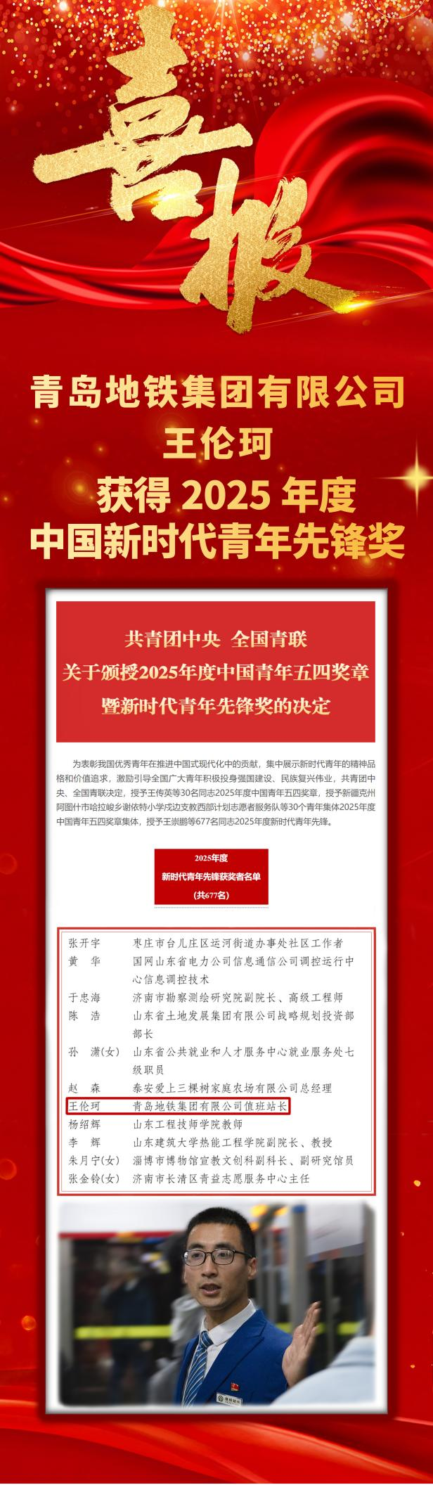 喜报！青岛地铁获团中央最高类奖项