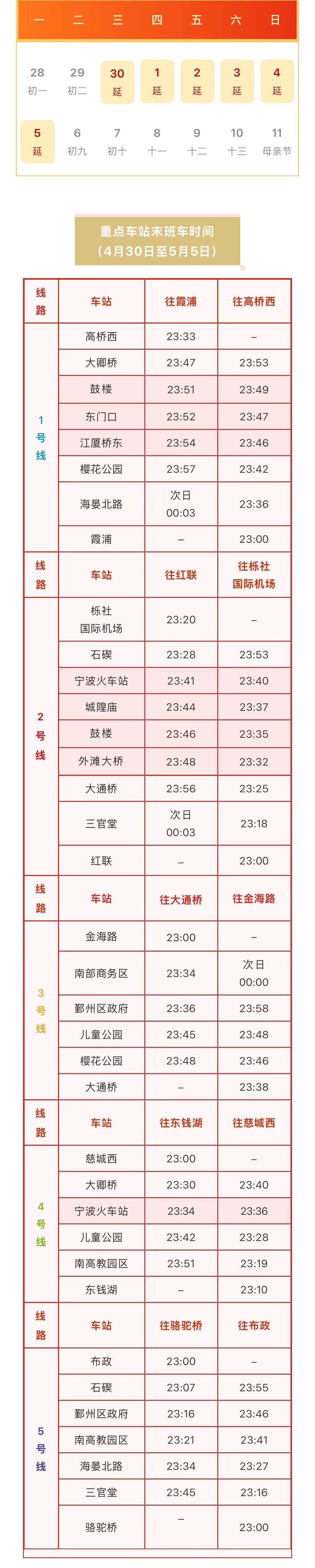 这6天，宁波地铁运营有调整！