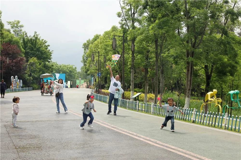 5月5日,双桂湖国家湿地公园,市民们在放风筝。