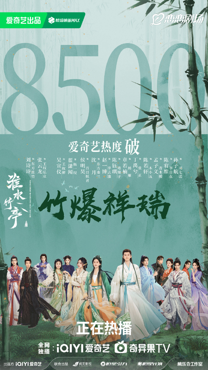《淮水竹亭》播出第二天,其爱奇艺站内热度值破8500,此后便开始横盘。