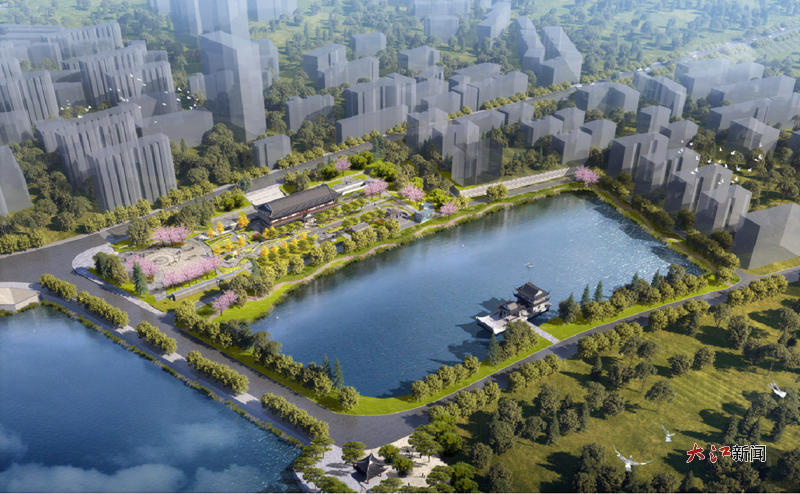 两湖综合治理工程调蓄池及雨水循环中心地上部分效果图