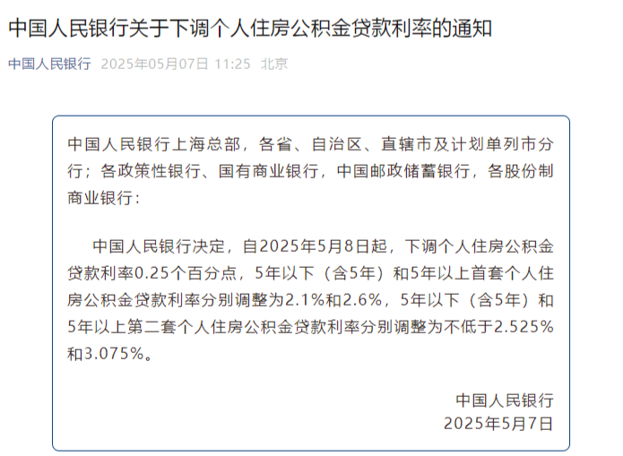 中国人民银行关于下调个人住房公积金贷款利率的通知