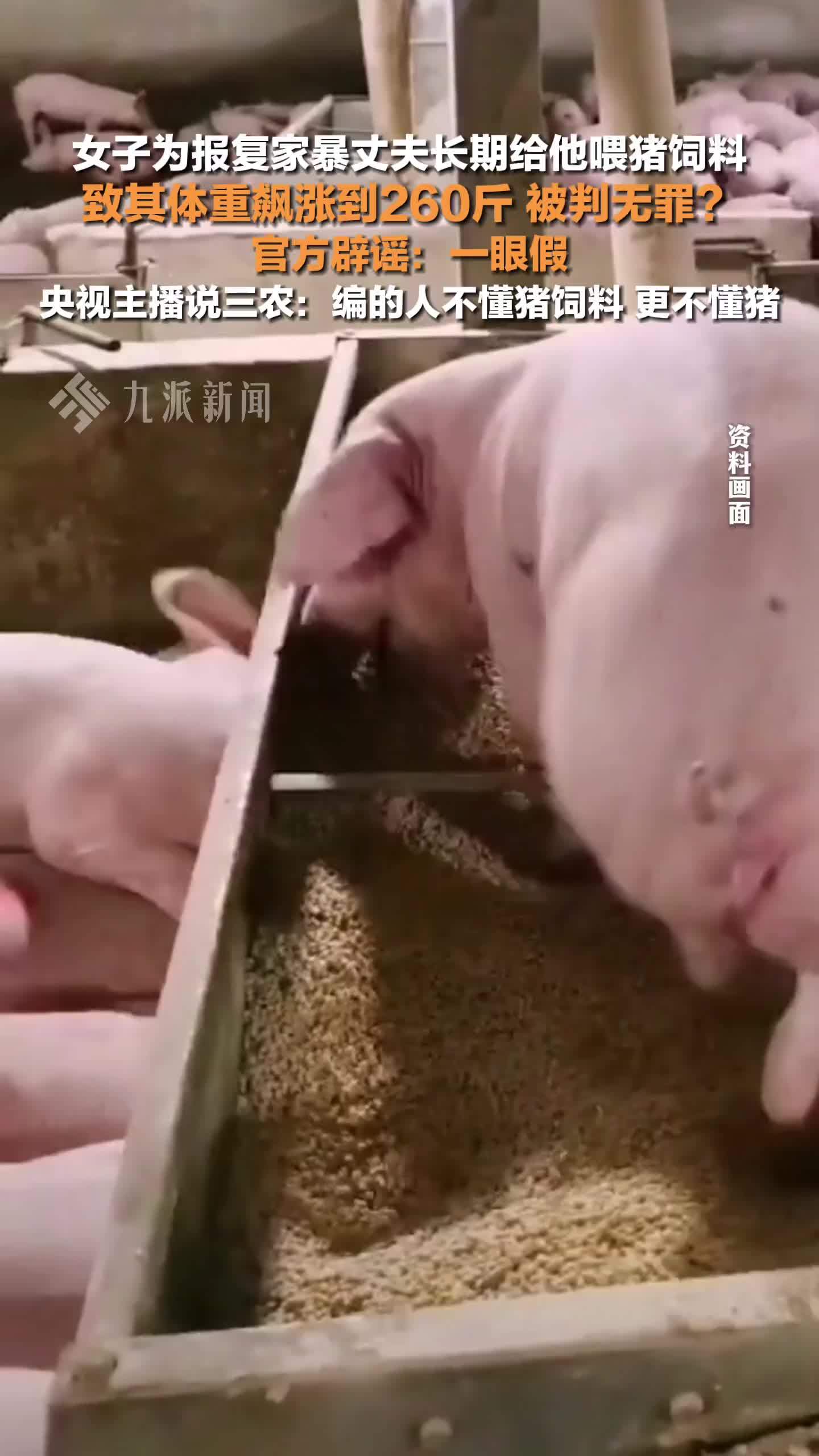 官方辟谣女子报复家暴丈夫给他喂猪饲料：一眼假，编的人不懂猪饲料，更不懂猪