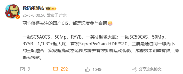 华为深度参与自研!国产CIS双雄参数曝光:1英寸、RYYB