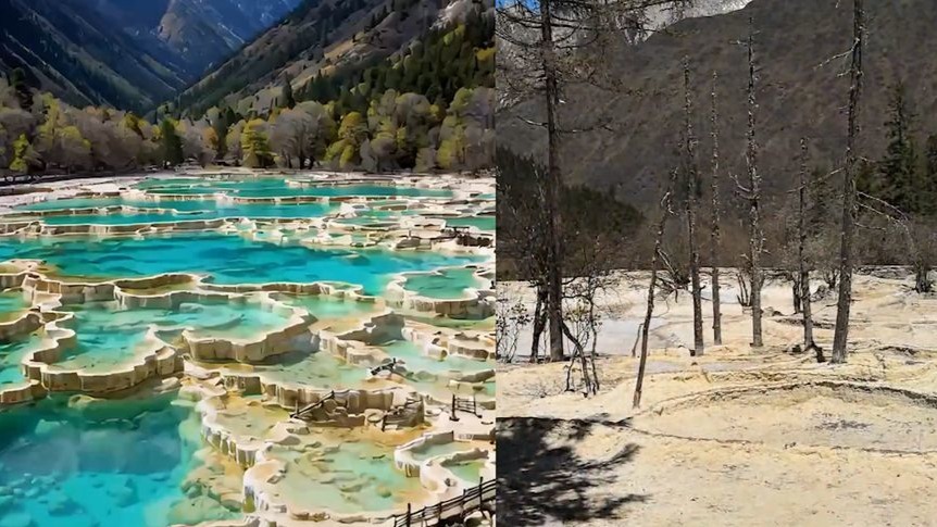 游客吐槽黄龙景区变“黄土沟壑”，景区：当前处于枯水期，执行淡季门票