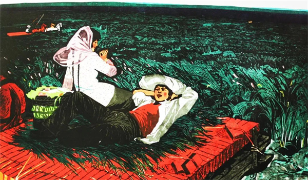 张良武《荒原情》版画1984