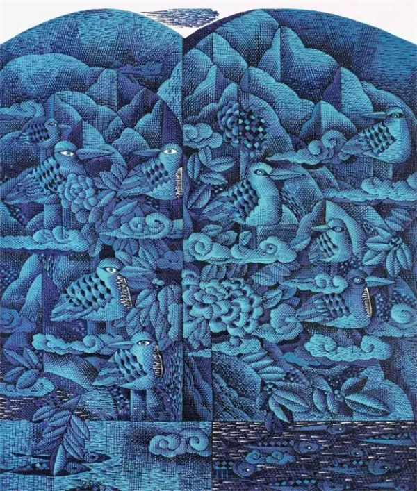 张洪驯《蓝色云朵》版画2003