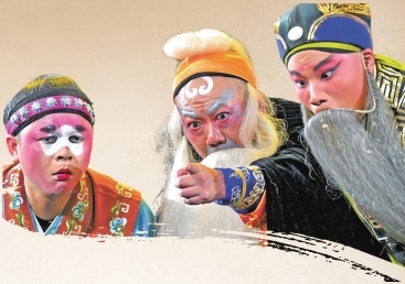 第四场“雨夜疯审”选段，李迩（中）在精神错乱时审判大女儿和二女儿。