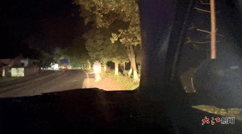 警车照亮女子前行路