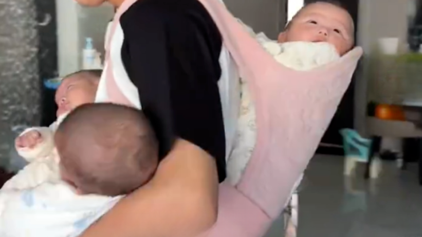 宝妈生下双胞胎后又生下三胞胎：老公工资7000多，平均两天一桶奶粉