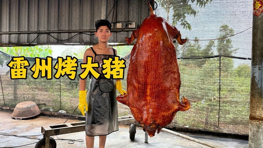广东湛江乡村烤猪，一头260斤烤好能卖4500块