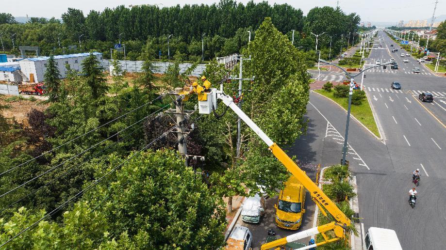 济源供电公司组织人员开展带电消缺，全力保障高温天气下安全可靠供电。（杨战营）