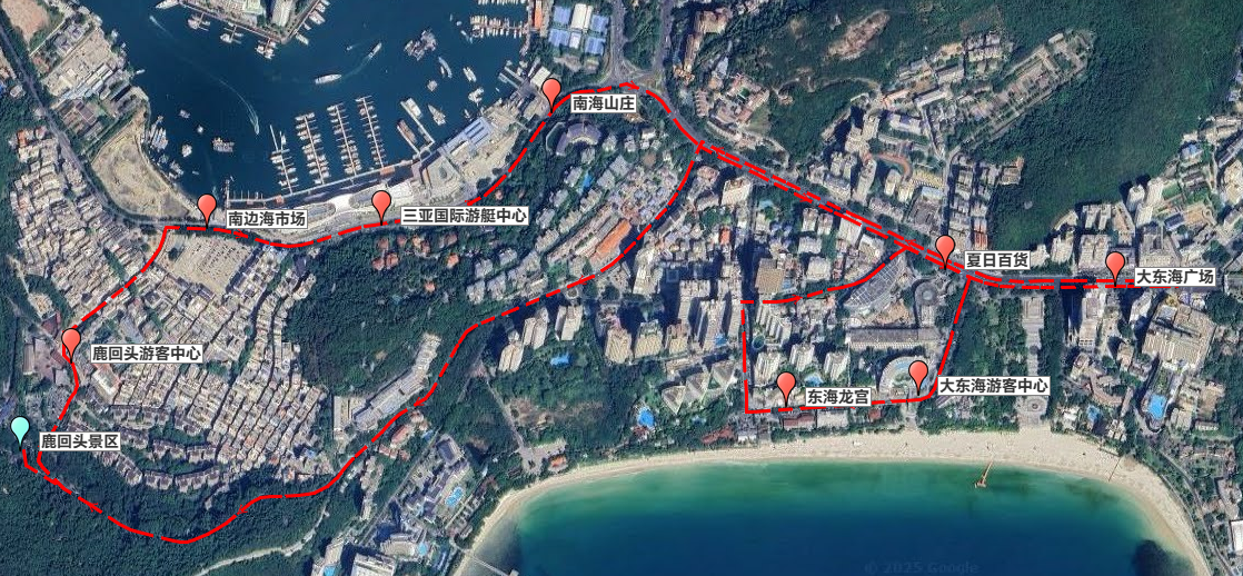 482路鹿回东海旅游专线线路图。三亚公交供图