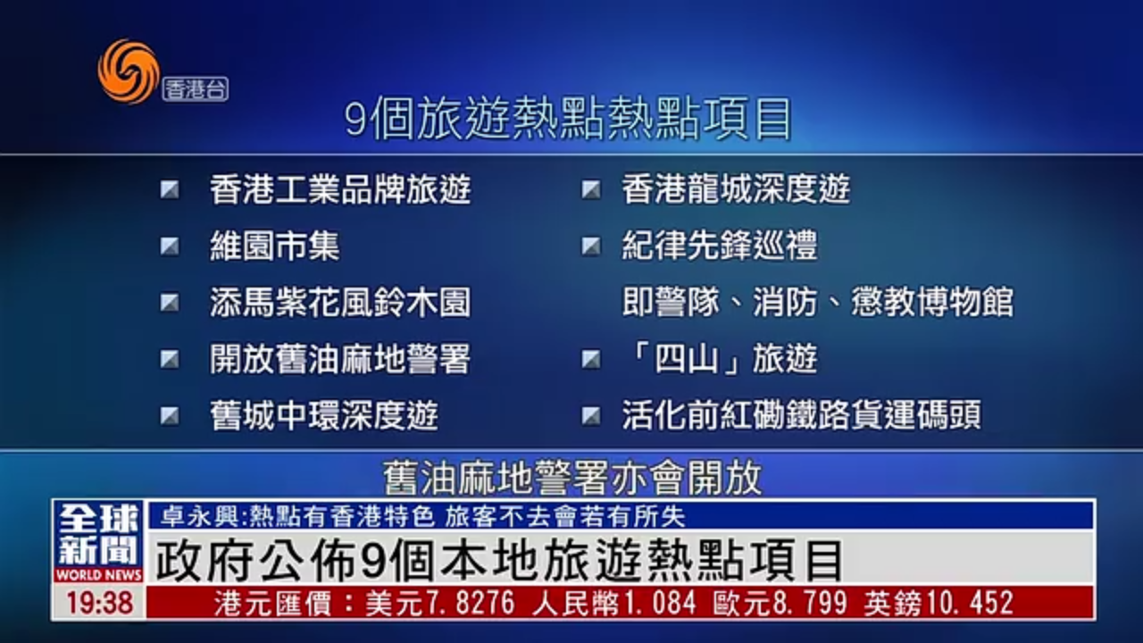 粤语报道｜港府公布9个本地旅游热点项目