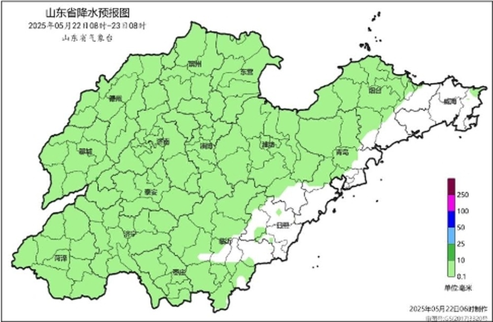 图1 2025年5月22日08时—5月23日08时降水量预报（毫米）