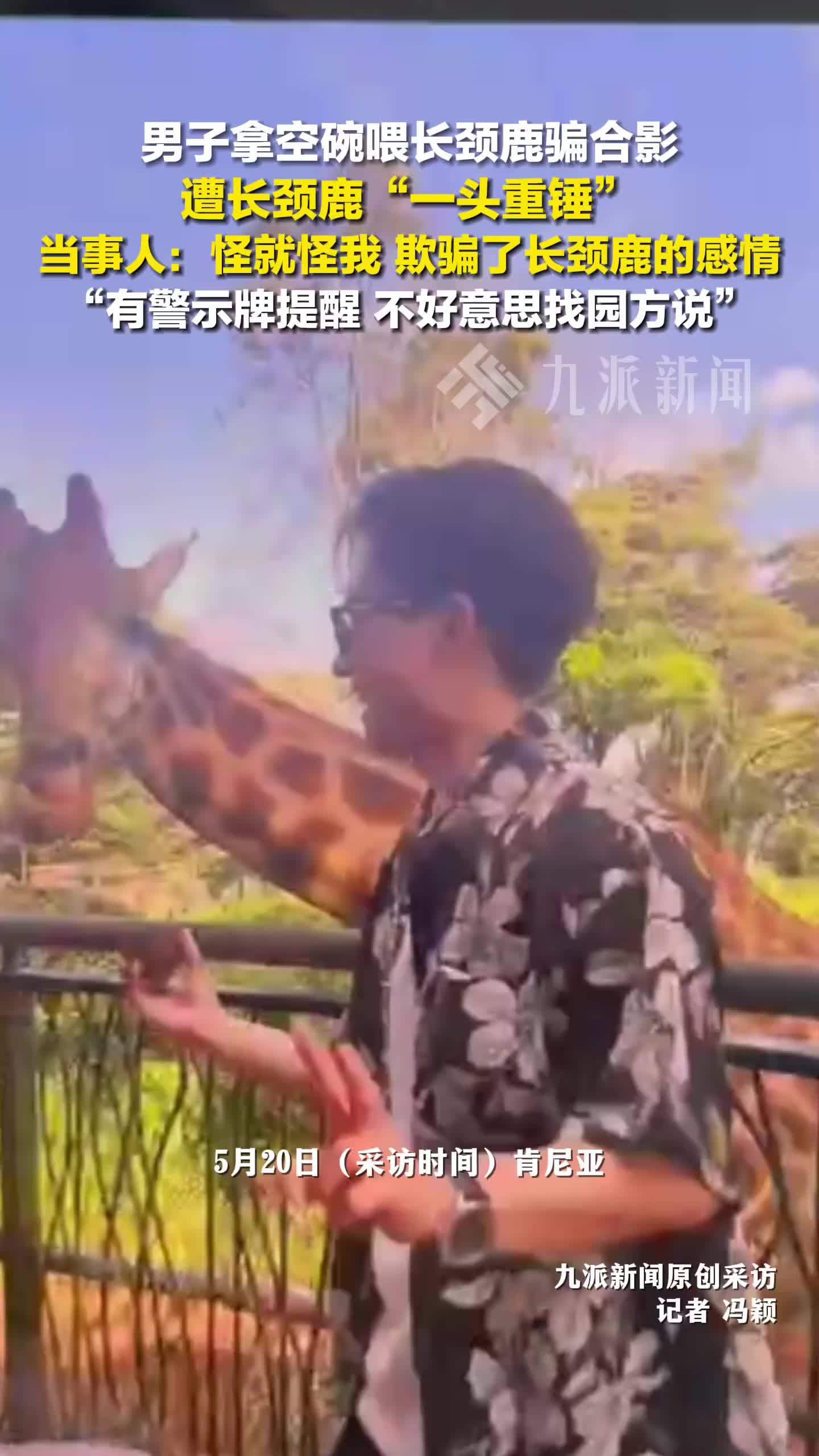 男子拿空碗喂长颈鹿骗合影遭重锤：怪就怪我欺骗了长颈鹿的感情