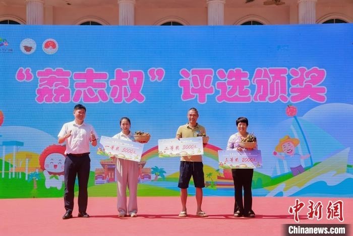 5月20日，“荔香三门坡·甜醉海之南”2025椰城香见·海口火山荔枝月——三门坡荔枝系列活动在海口三门坡镇红明农场开幕。图为“荔志叔”评选活动颁奖。徐佳悦供图