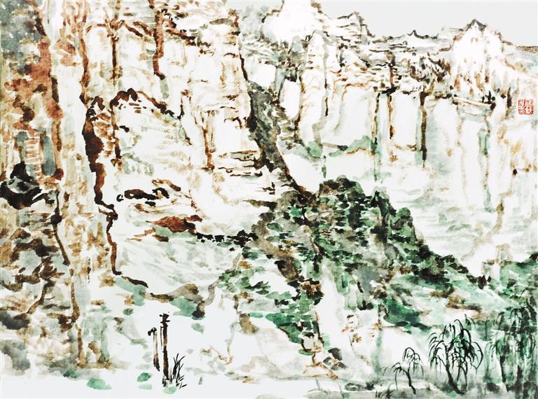 石林远眺　（中国画）　刘国斌