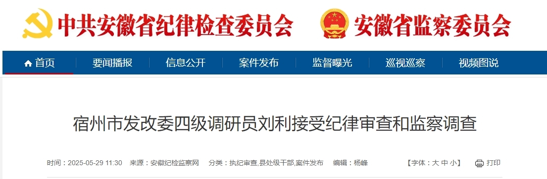 宿州市发改委四级调研员刘利被查