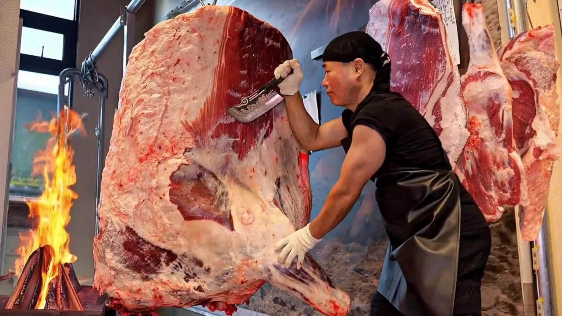 见识一下，韩国有钱人定期打卡的烤肉店，现切现烤主打一个新鲜