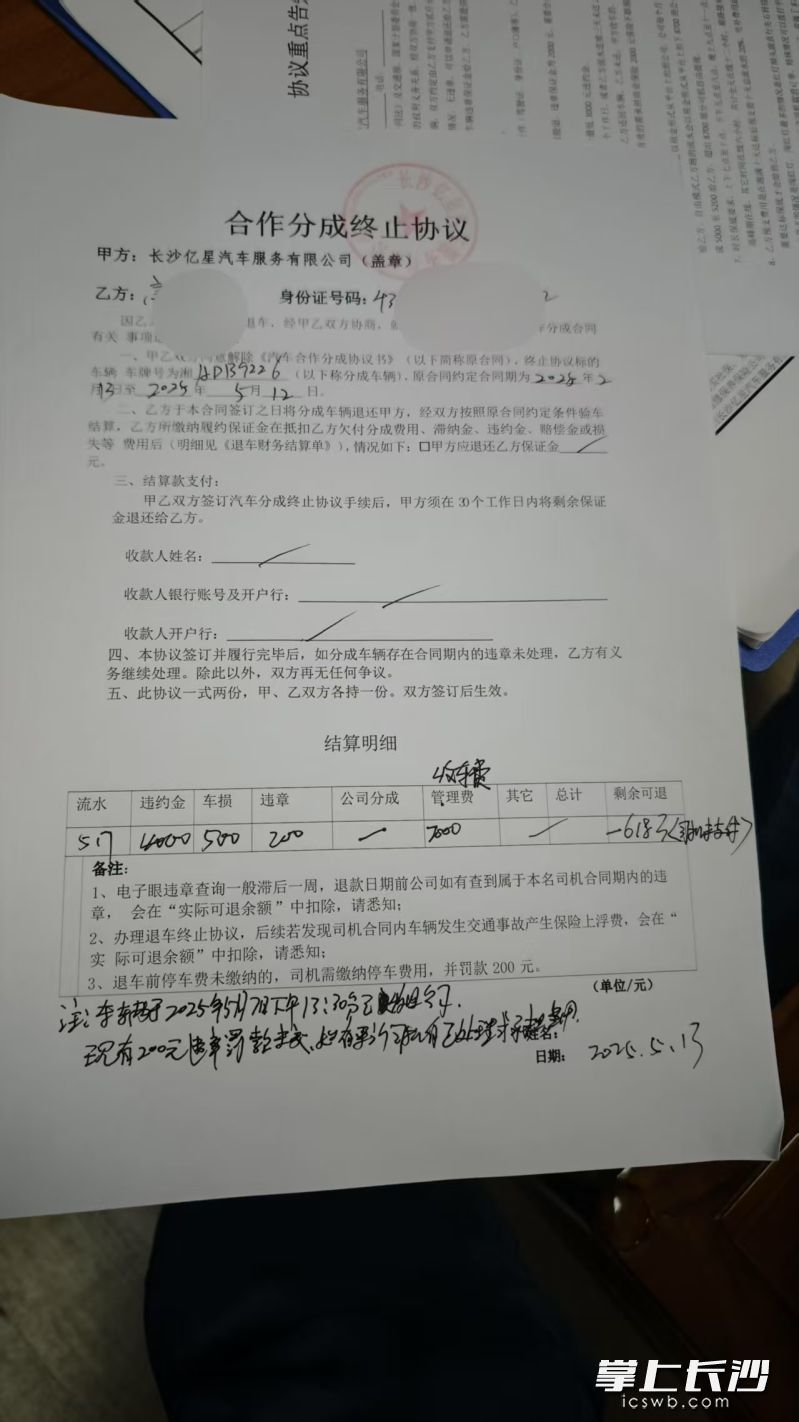 《合作分成终止协议》。 长沙晚报全媒体记者 周小华 摄