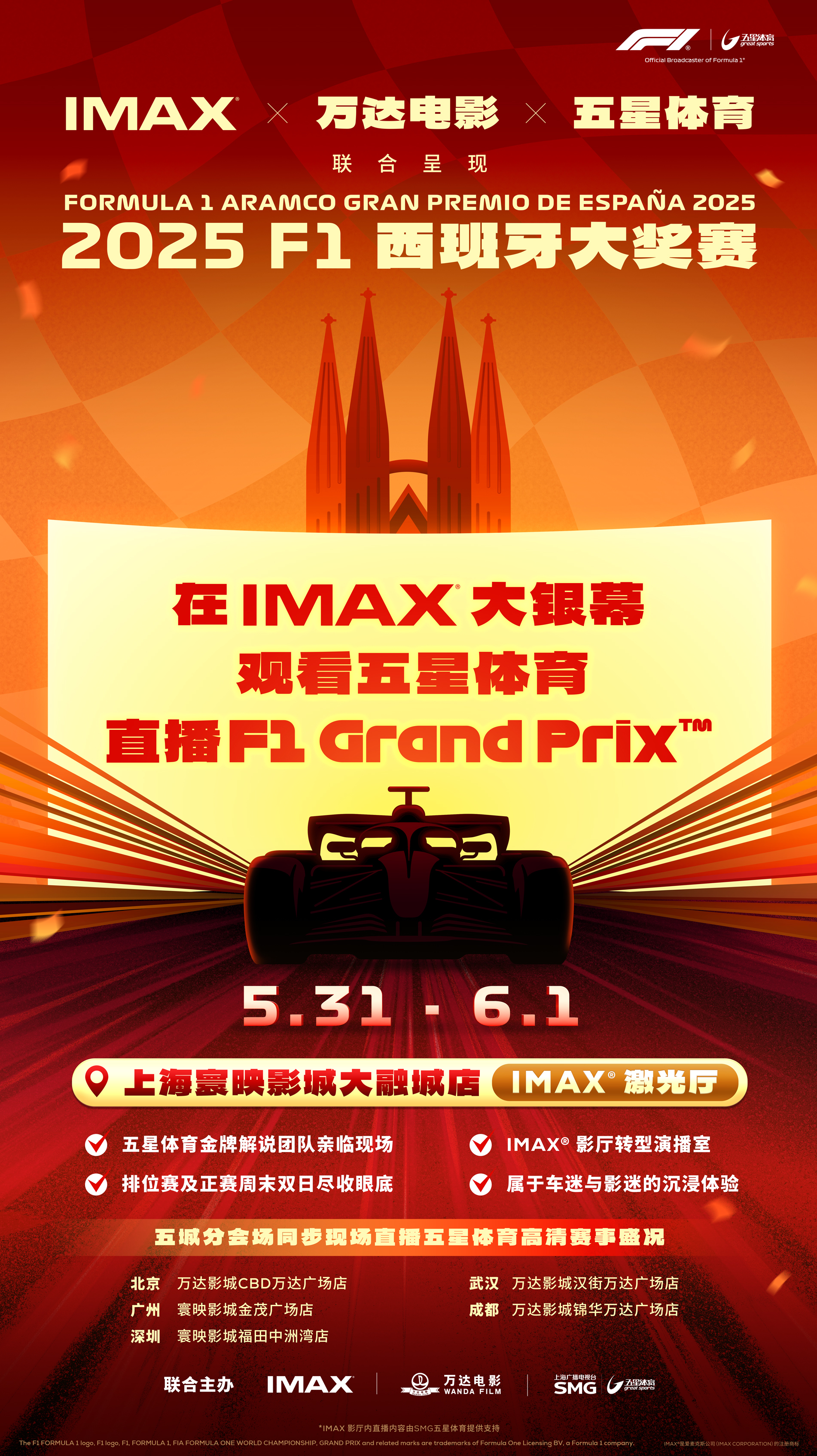 2025 F1西班牙大奖赛将通过SMG五星体育卫星信号实现首次IMAX影院直播