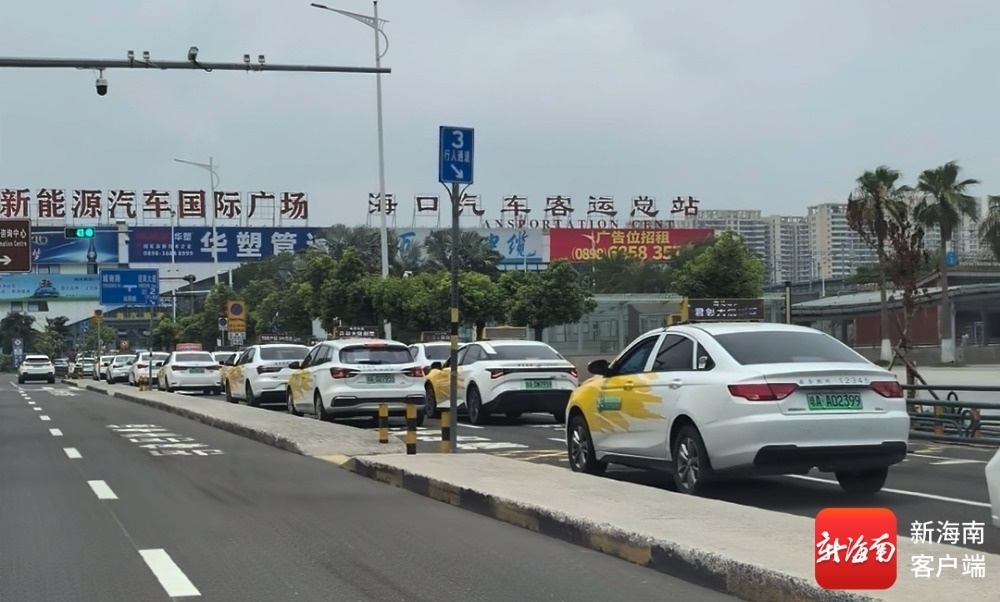 5月26日，在海口东站前道路排队候客的出租车。记者 王小畅 摄